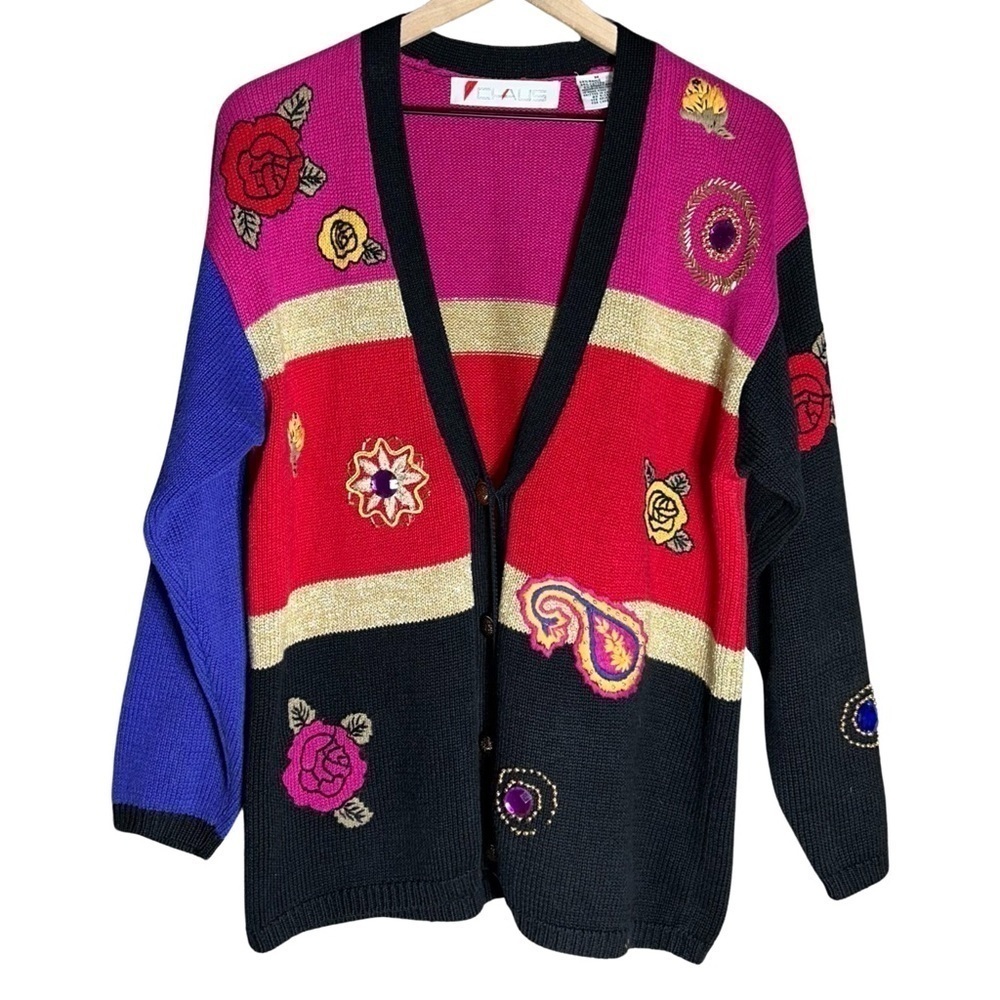 Chaus Vintage Beaded & Embroidered Cardigan Sweater - Size M